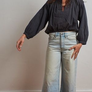 LONGWAY Cropped Washed Black Thick Cotton Ginny Top Ethically Made in CA